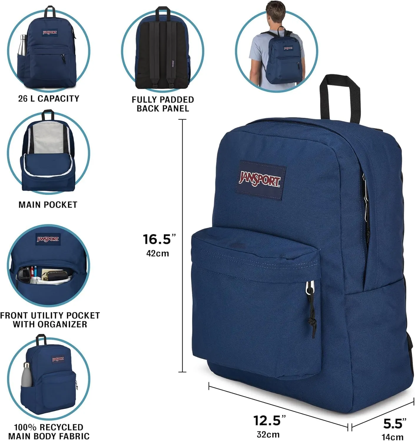 JanSport SuperBreak Plus Backpack with Padded 15-inch Laptop Sleeve and Integrated Bottle Pocket - Spacious and Durable Daypack for Work and Travel - Butterfly Baddie
