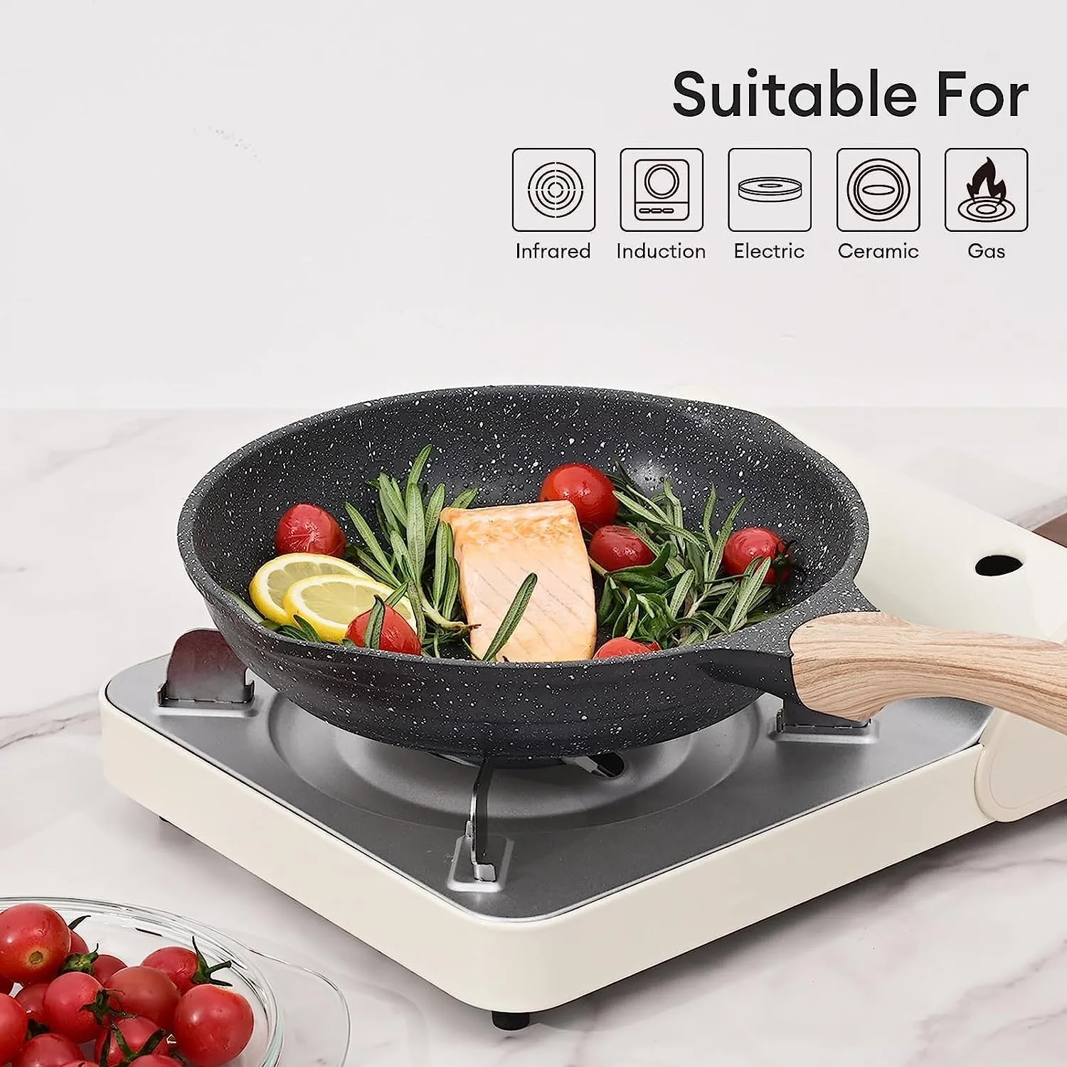 JEETEE Nonstick Frying Pans Set, Skillets Set 2 Pcs, 8" 10" Granite Non-Stick Frying pan, Nonstick Omelette Skillet with Soft Touch Handle, Grey