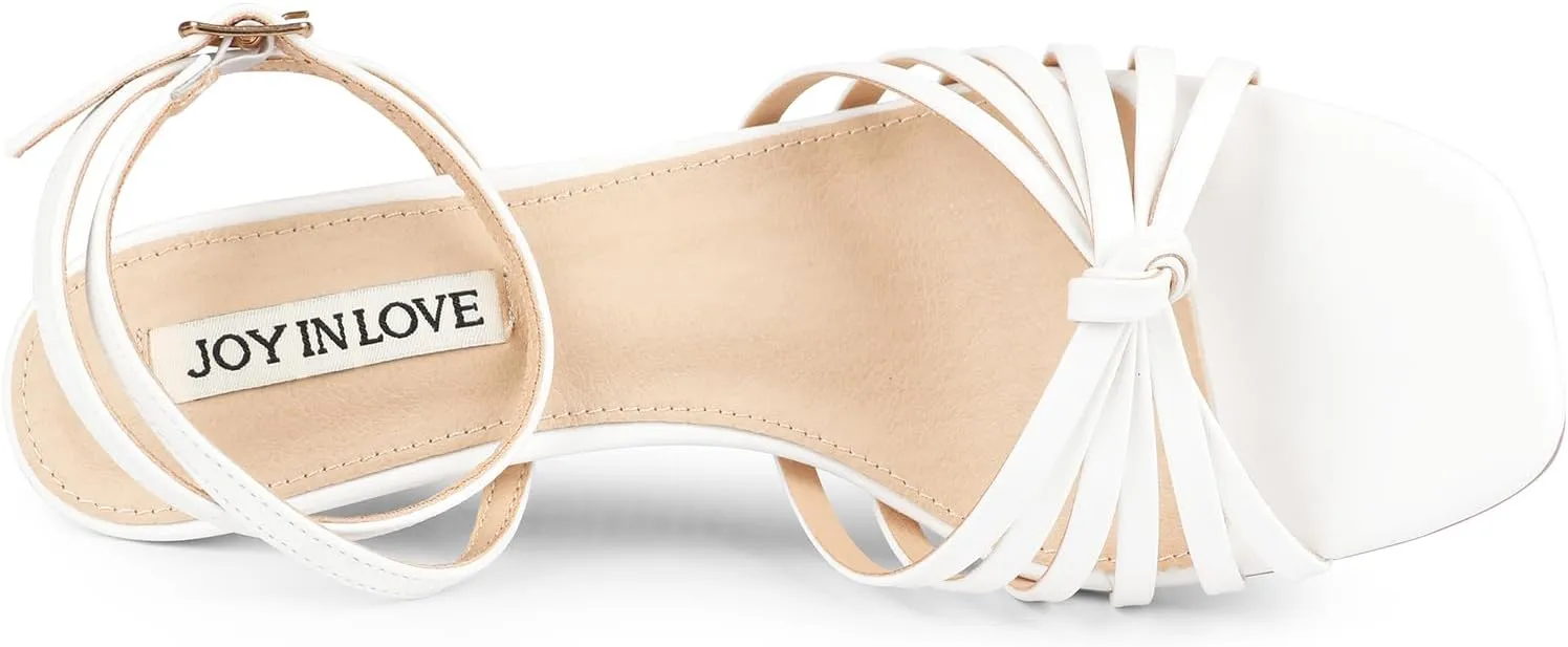 JOY IN LOVE Women's Kitten Low Strappy Heels Ankle Strap Heeled Sandals