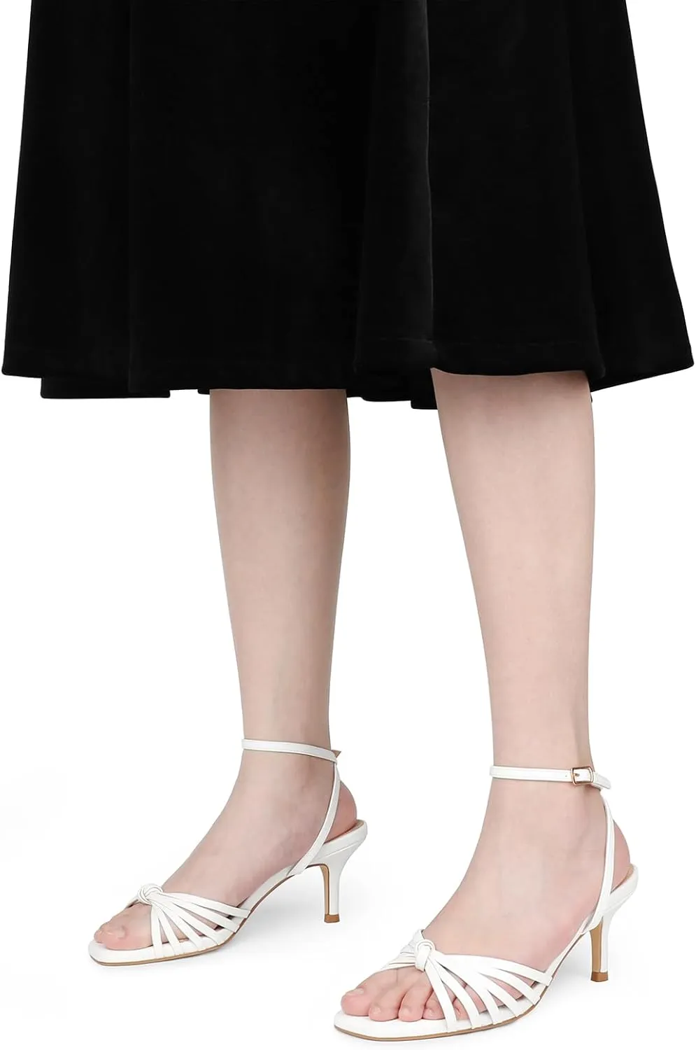 JOY IN LOVE Women's Kitten Low Strappy Heels Ankle Strap Heeled Sandals