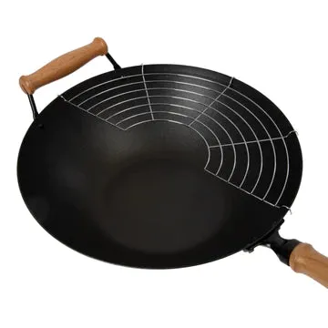 Joyce Chen Professional Series 10 Piece Nonstick Flat Bottom Wok Set, 14", Carbon Steel/Maple