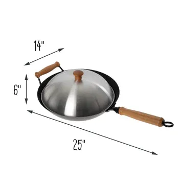 Joyce Chen Professional Series 10 Piece Nonstick Flat Bottom Wok Set, 14", Carbon Steel/Maple