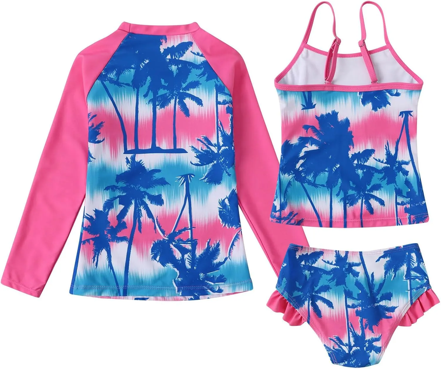 Jurebecia Girls 3 Pieces Bikini Long Sleeve Bathing Suit Swimsuit Summer Beach Tankini Kids Swimwer