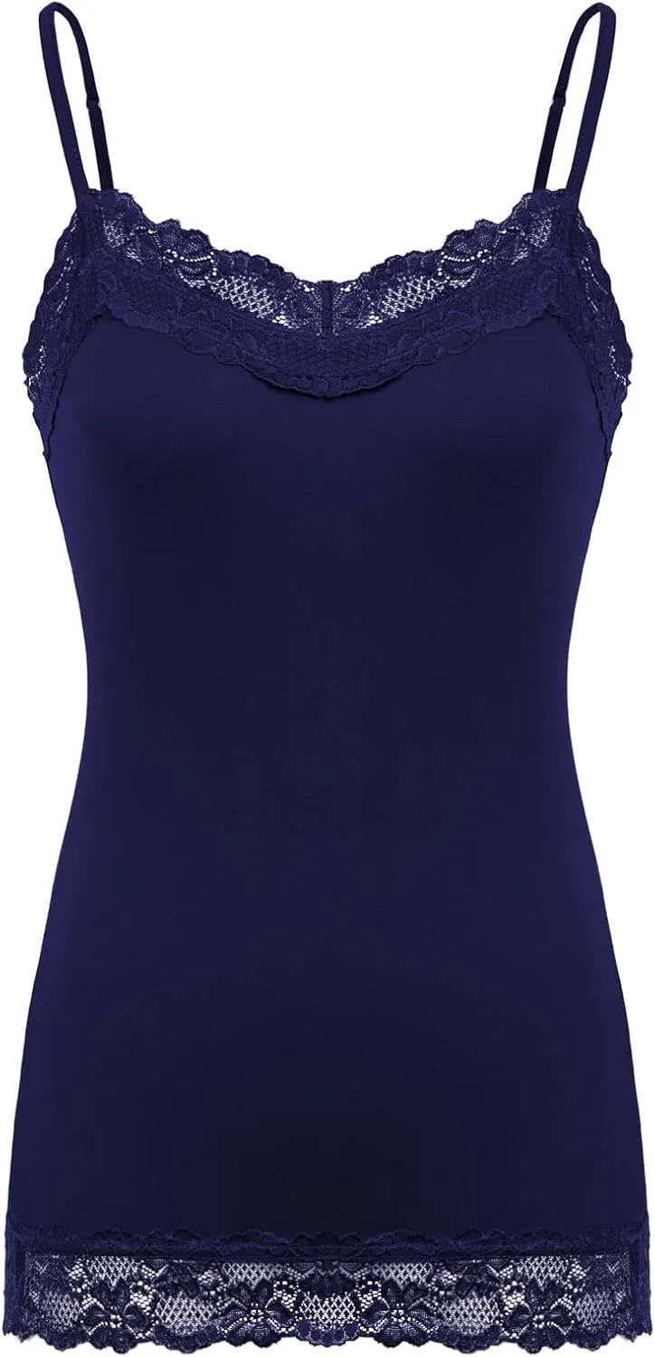 Kate Kasin Women's Adjustable Spaghetti Strap Lace Trim Cami Tunic Tank Top