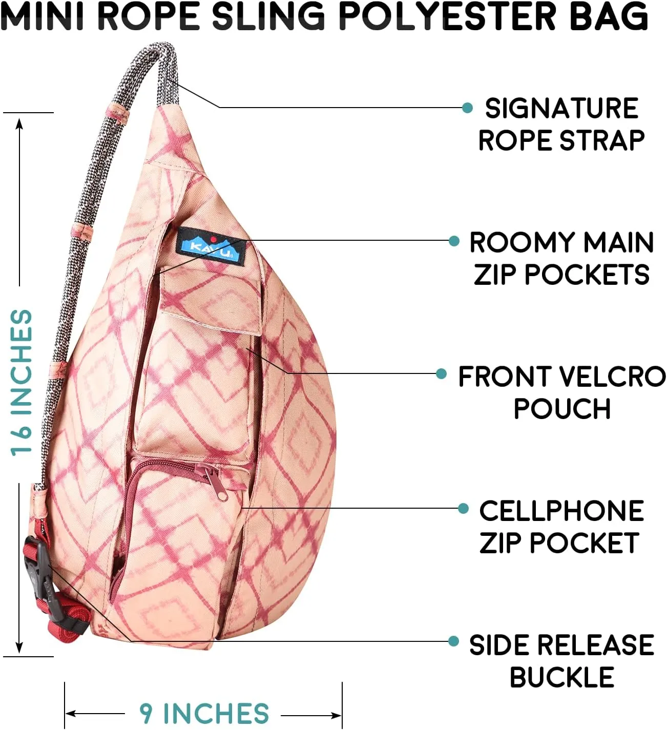 KAVU Mini Rope Sling Pack with Adjustable Rope Shoulder Strap