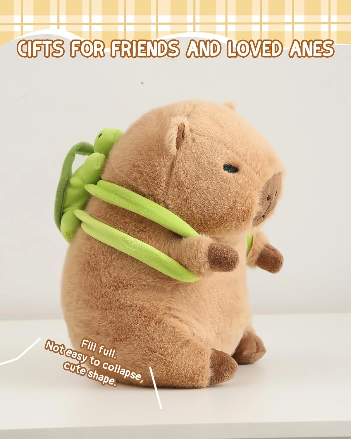 Kawaii Cute Capybara Plush with Turtle Backpack Soft Capybara Stuffed Animal Capybara Plush Pillow Toy Birthday Gifts for Kids Boys Girls 12 inch