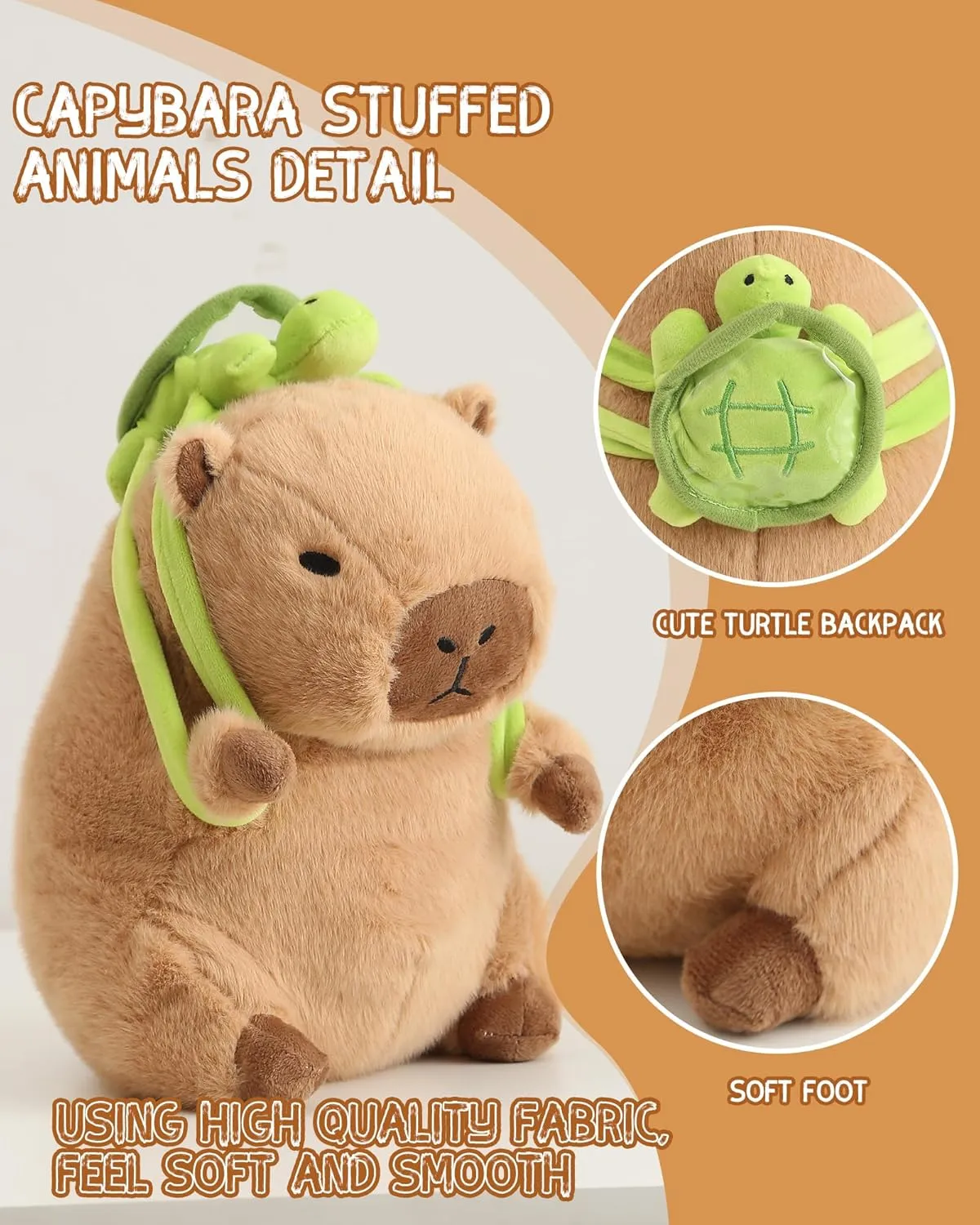 Kawaii Cute Capybara Plush with Turtle Backpack Soft Capybara Stuffed Animal Capybara Plush Pillow Toy Birthday Gifts for Kids Boys Girls 12 inch