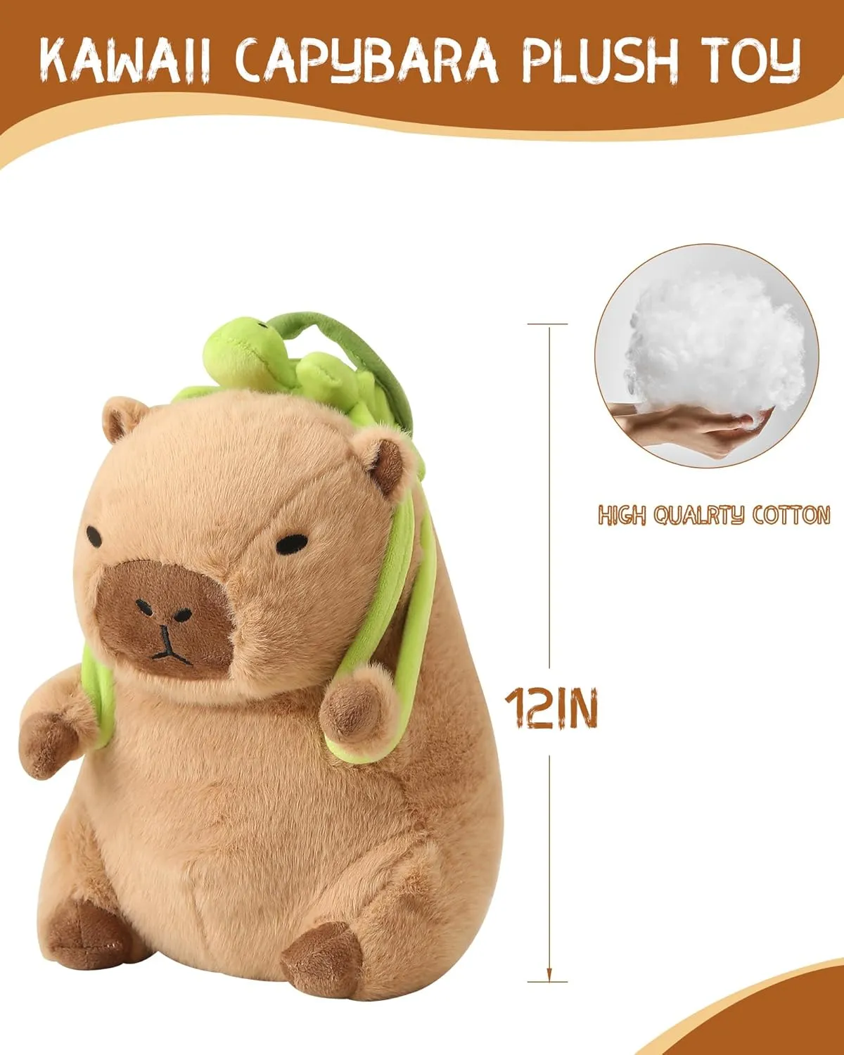 Kawaii Cute Capybara Plush with Turtle Backpack Soft Capybara Stuffed Animal Capybara Plush Pillow Toy Birthday Gifts for Kids Boys Girls 12 inch