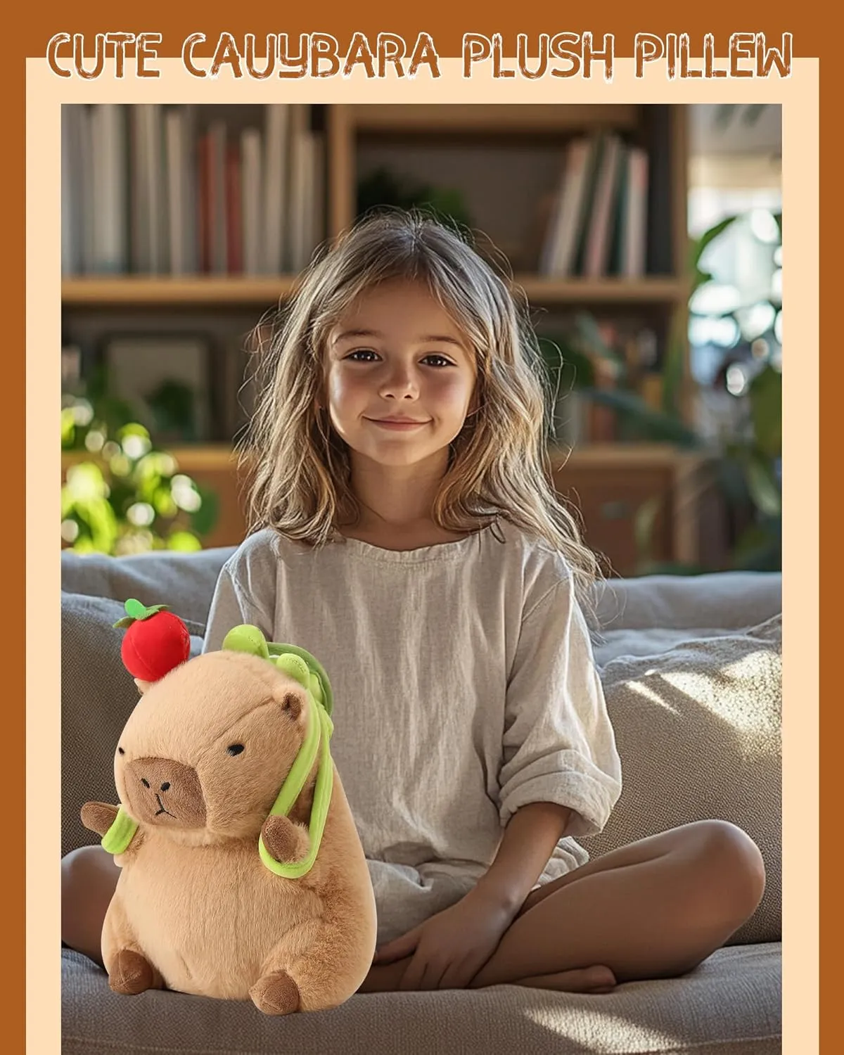 Kawaii Cute Capybara Plush with Turtle Backpack Soft Capybara Stuffed Animal with Apple Capybara Plush Pillow Toy Birthday Gifts for Kids Boys Girls 12 inch