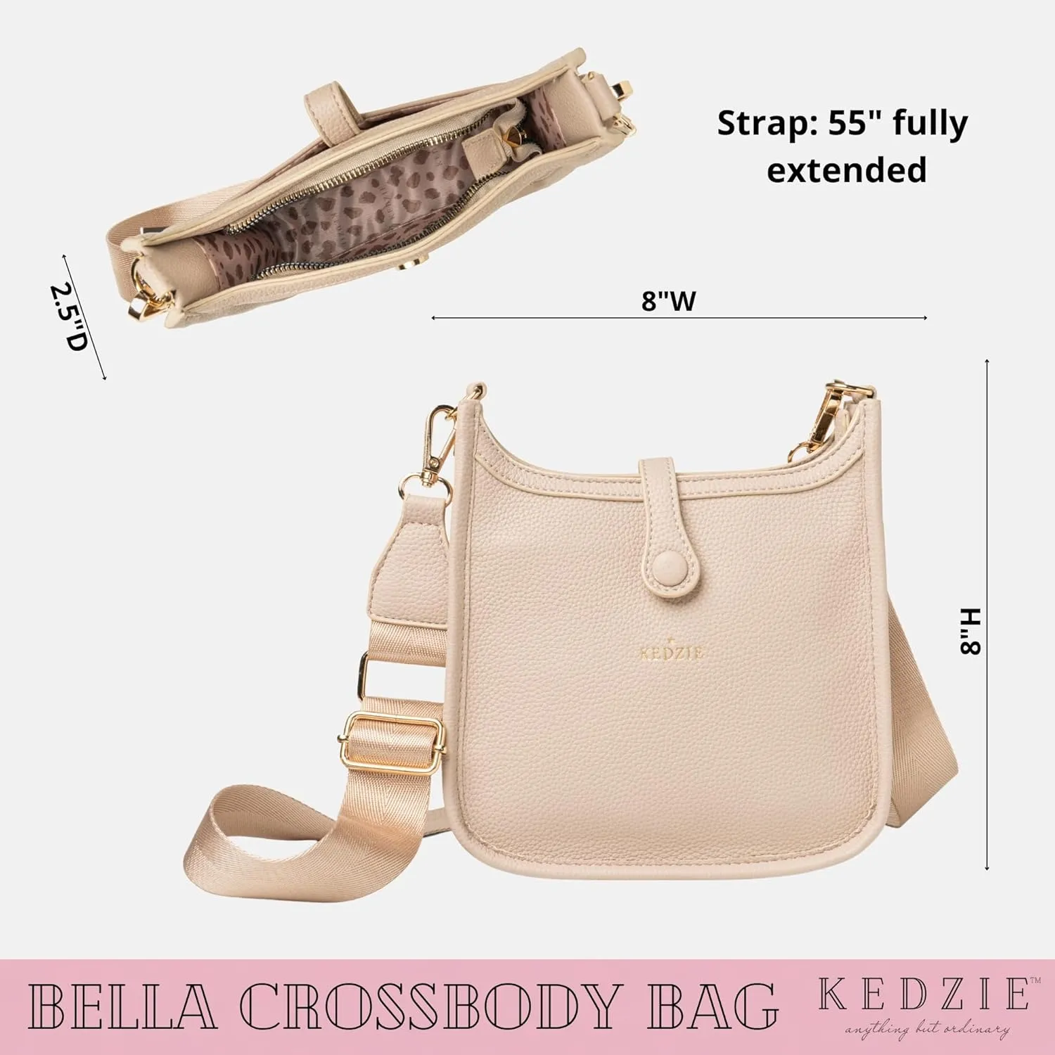 KEDZIE Bella Vegan Leather Crossbody Bag for Women with Adjustable Strap