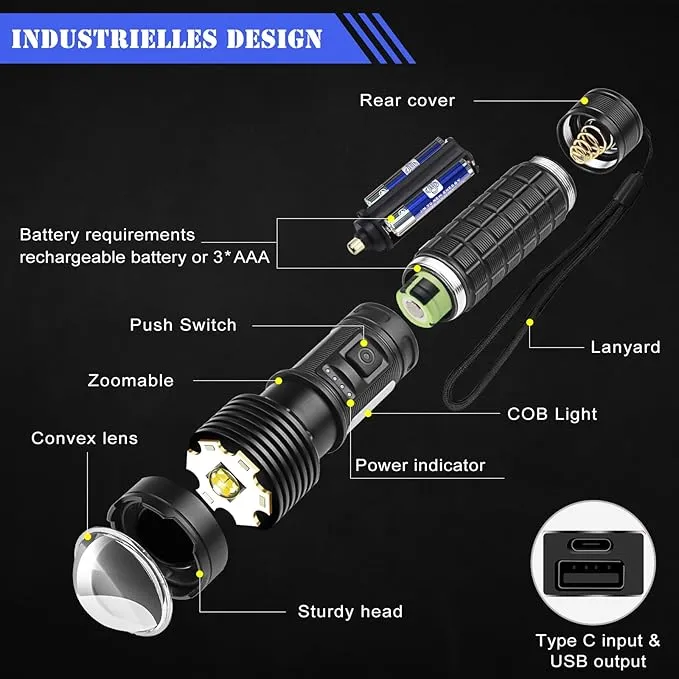 KEPEAK Rechargeable LED Flashlights High Lumens, Super Bright Flashlight with Cob Sidelight, Zoomable, 7 Modes, Handheld Flash Light for Emergencies, Camping, Daily, Outdoor
