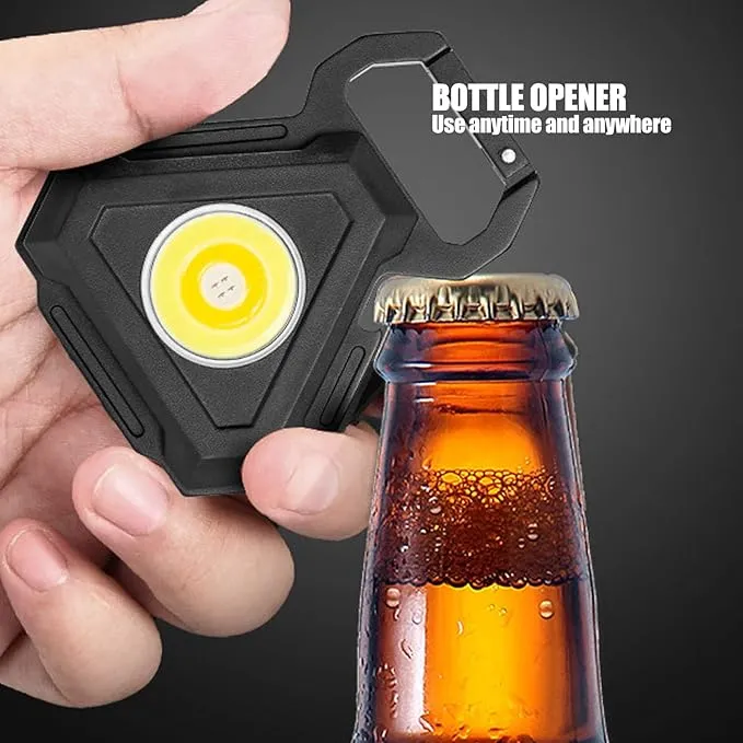 Keychain Flashlight 500 Lumens Portable Bottle Opener 7 Lights Modes USB Charging COB Keychain with Magnet Base for Fishing Walking Camping