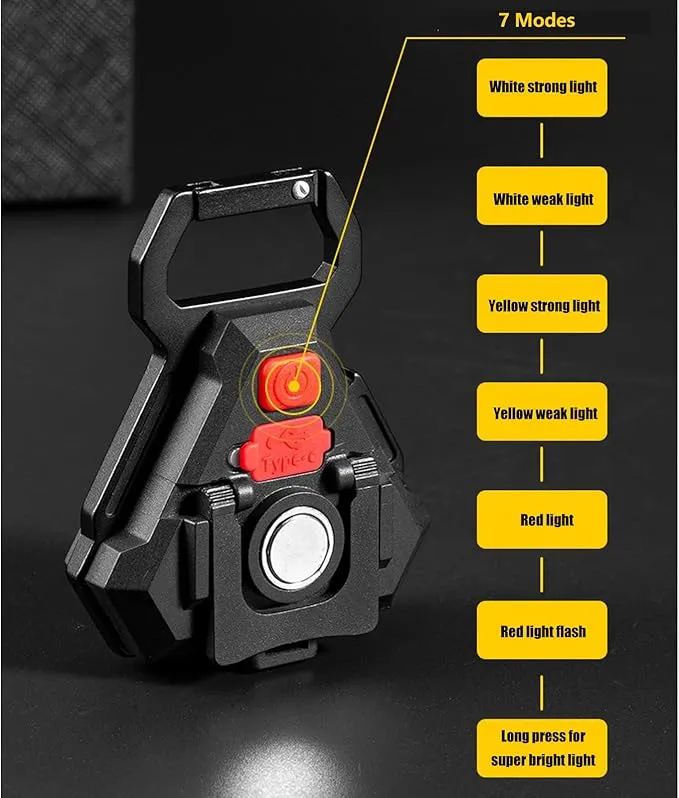 Keychain Flashlight 500 Lumens Portable Bottle Opener 7 Lights Modes USB Charging COB Keychain with Magnet Base for Fishing Walking Camping