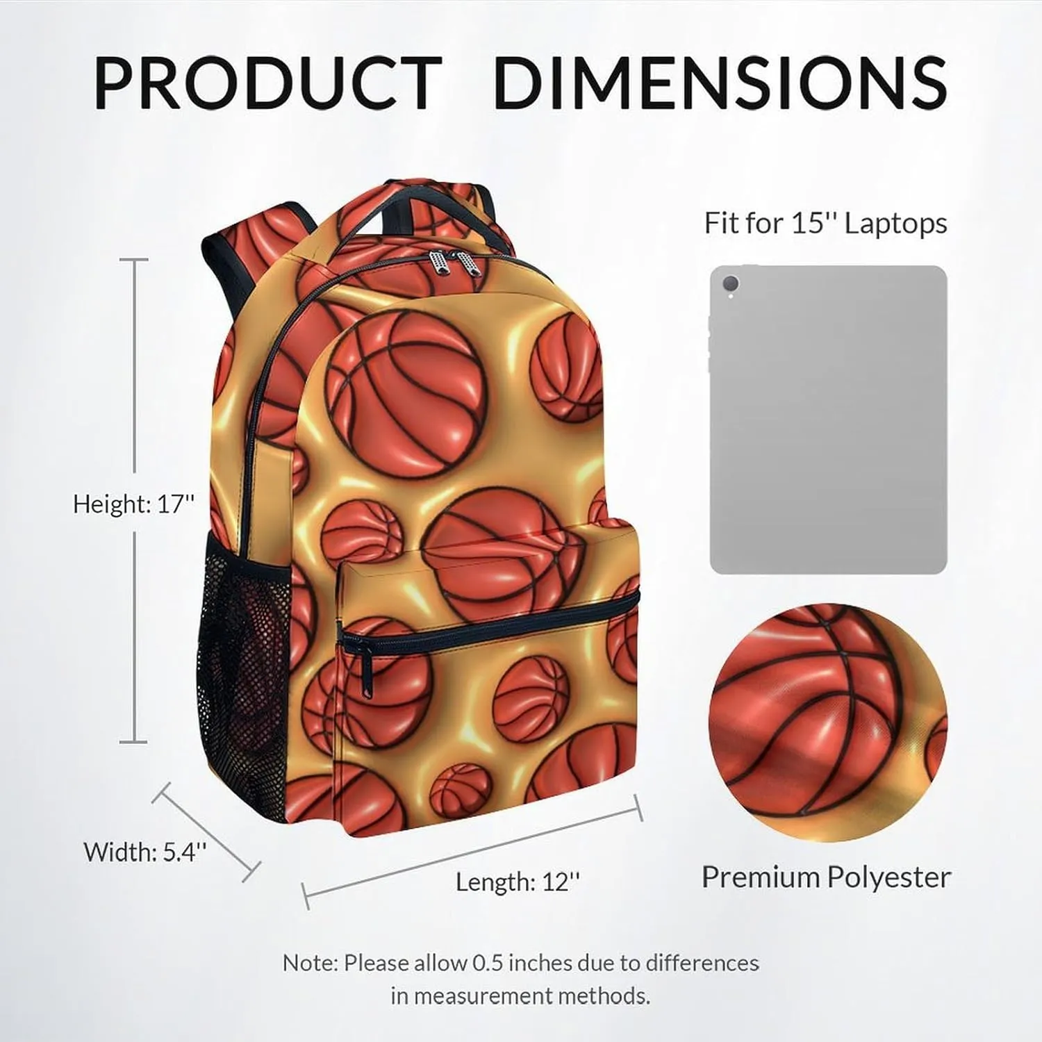 Kid Backpack for Boys - 17 Inch Basketball School Backpack - Large Capacity, Durable, Lightweight - 2D Orange Bookbag for School, Travel and Camp