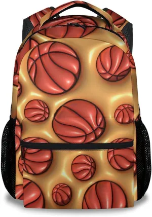 Kid Backpack for Boys - 17 Inch Basketball School Backpack - Large Capacity, Durable, Lightweight - 2D Orange Bookbag for School, Travel and Camp