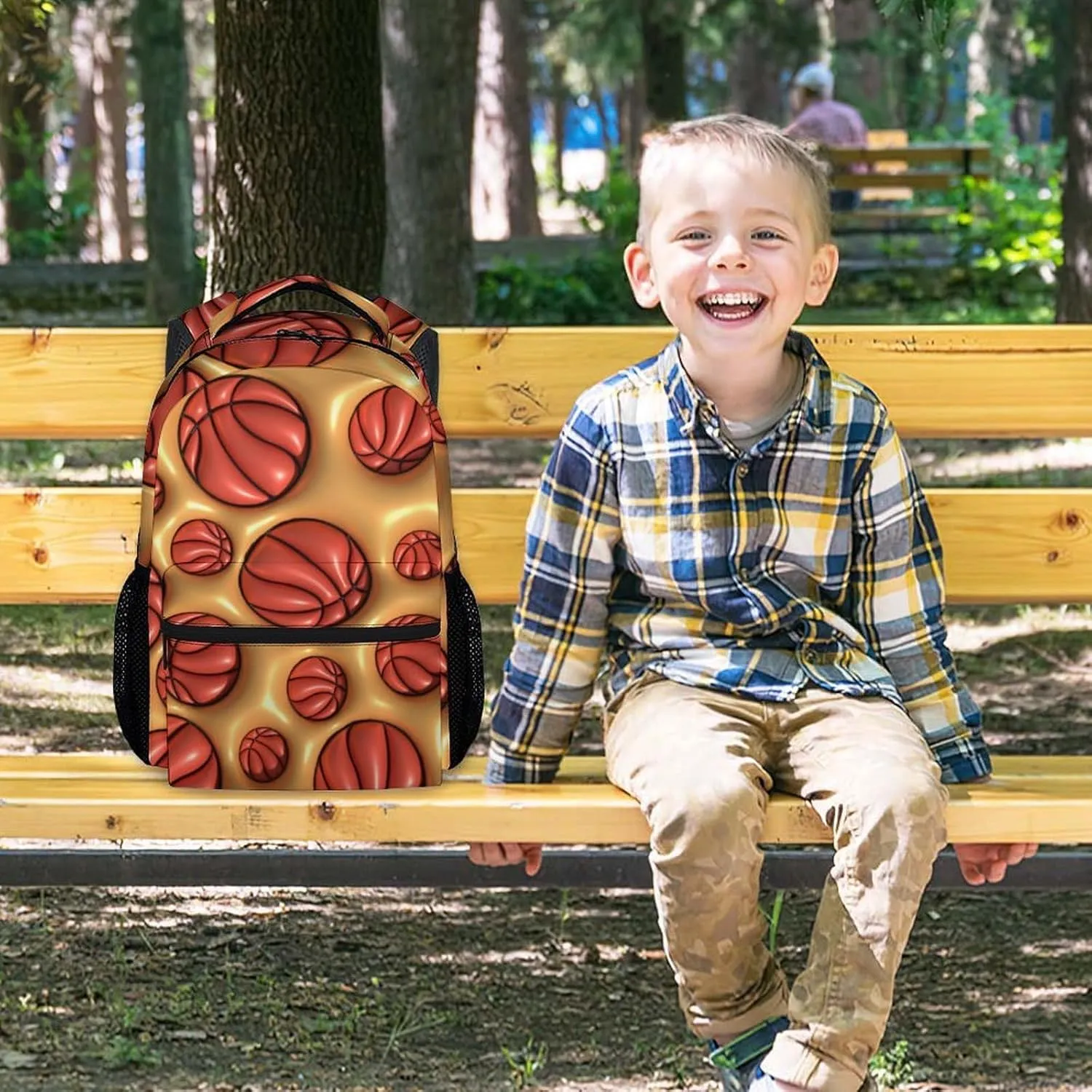 Kid Backpack for Boys - 17 Inch Basketball School Backpack - Large Capacity, Durable, Lightweight - 2D Orange Bookbag for School, Travel and Camp