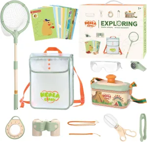 Kids Outdoor Explorer Kit - Bug Catcher Kit with Binoculars, Butterfly Net, Magnifying Glass, Insect Catcher, Backpack, Goggles, Kids Camping Gear Outside Adventure Nature Toy for Boys Girls Age 5 6