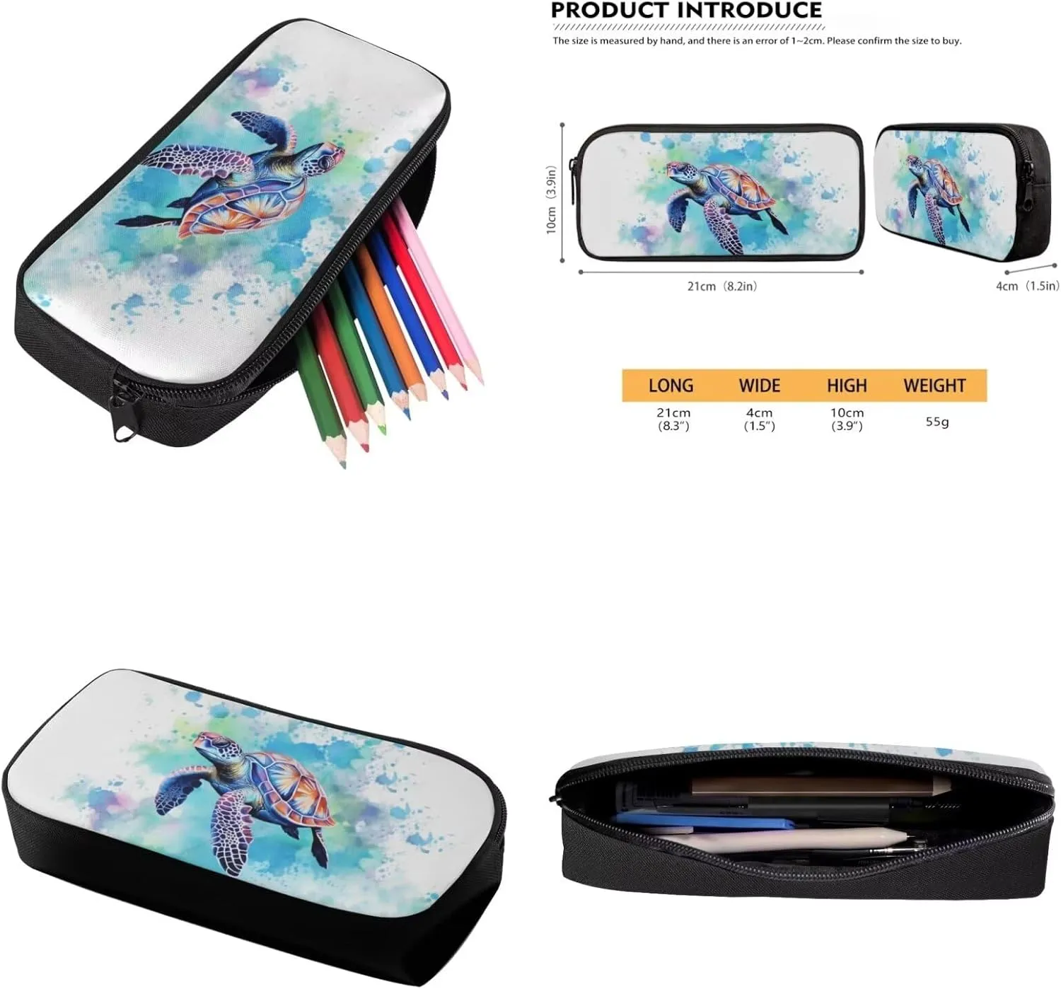 Kids School Backpack Blue Paint Turtle Bookbag for Girls Boys Trendy School Bag with Lunch Bag Pencil Case Water Bottle Holder Reusable Bookpack 4 in 1 Set for School Travel
