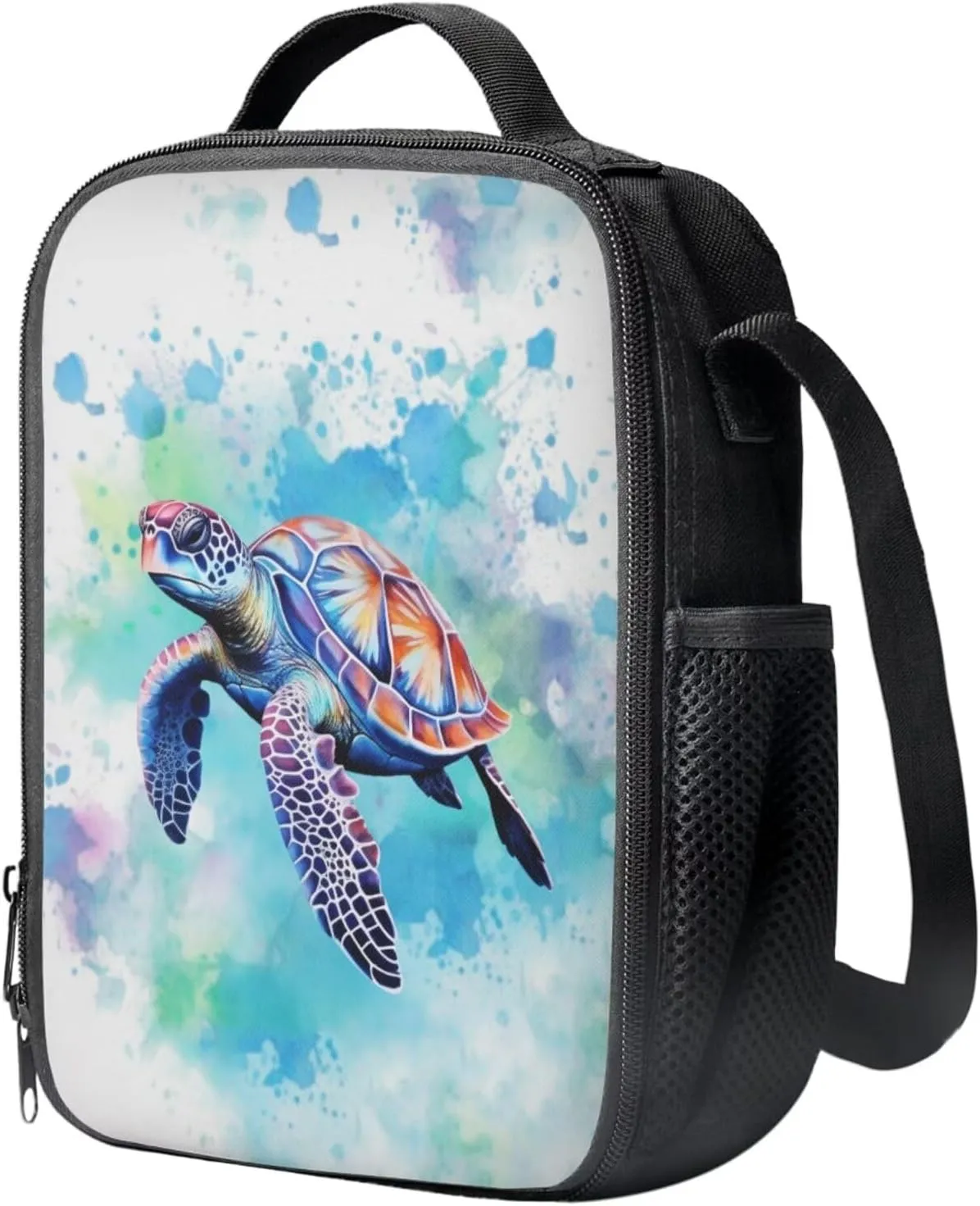 Kids School Backpack Blue Paint Turtle Bookbag for Girls Boys Trendy School Bag with Lunch Bag Pencil Case Water Bottle Holder Reusable Bookpack 4 in 1 Set for School Travel