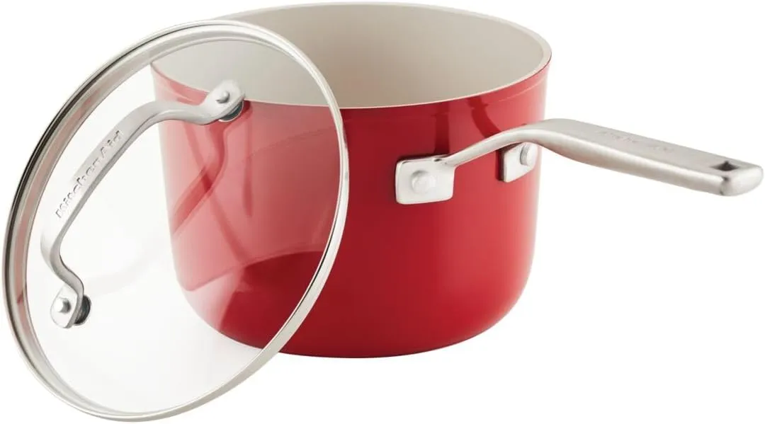 KitchenAid Hard Anodized Ceramic 9-Piece Nonstick Cookware Set – Includes Fry Pans, Saucepan, Stockpot, Durable, Even Heating, Oven Safe to 500°F, Empire Red