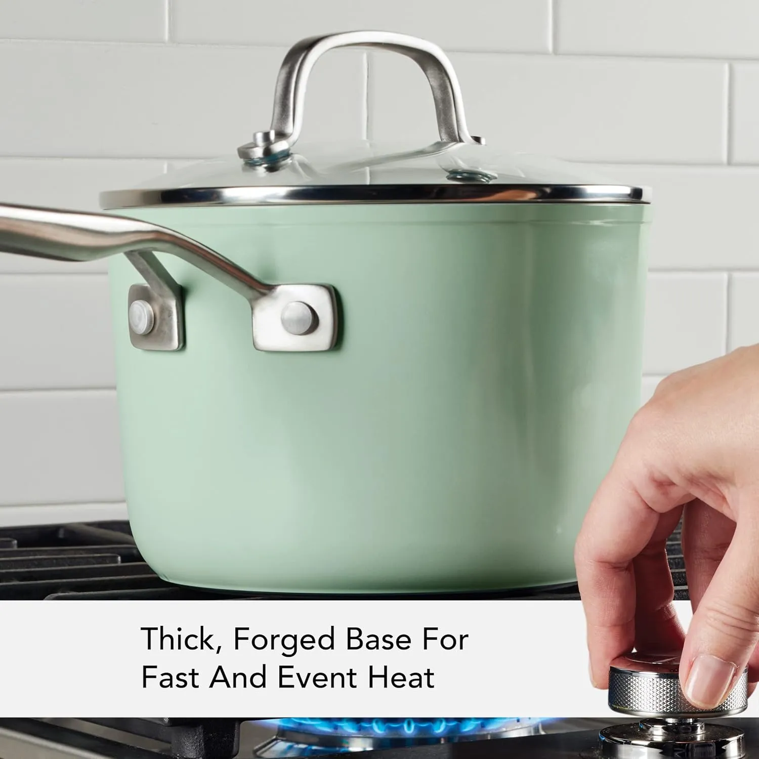 KitchenAid Hard Anodized Ceramic Nonstick Cookware Sauce Pan with Lid, 3 Quart, Pistachio