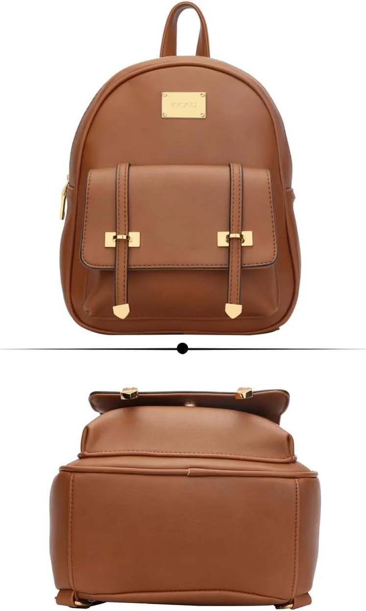 KKXIU Girls Small Backpack Purse Vegan Leather Mini Bookbag for Women Cute Teen Pompom Daypack