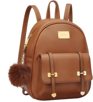 KKXIU Girls Small Backpack Purse Vegan Leather Mini Bookbag for Women Cute Teen Pompom Daypack