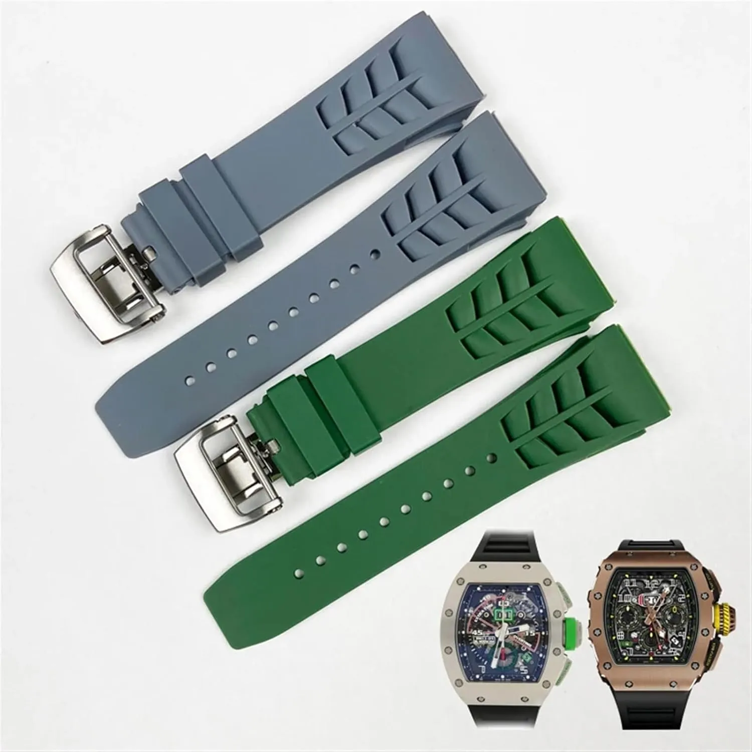 KLVN 25mm Rubber Silicone Watch Band for Richard Mille Strap Stainless Steel Folding Buckle Blue Strap Watch Accessories Blue Strap