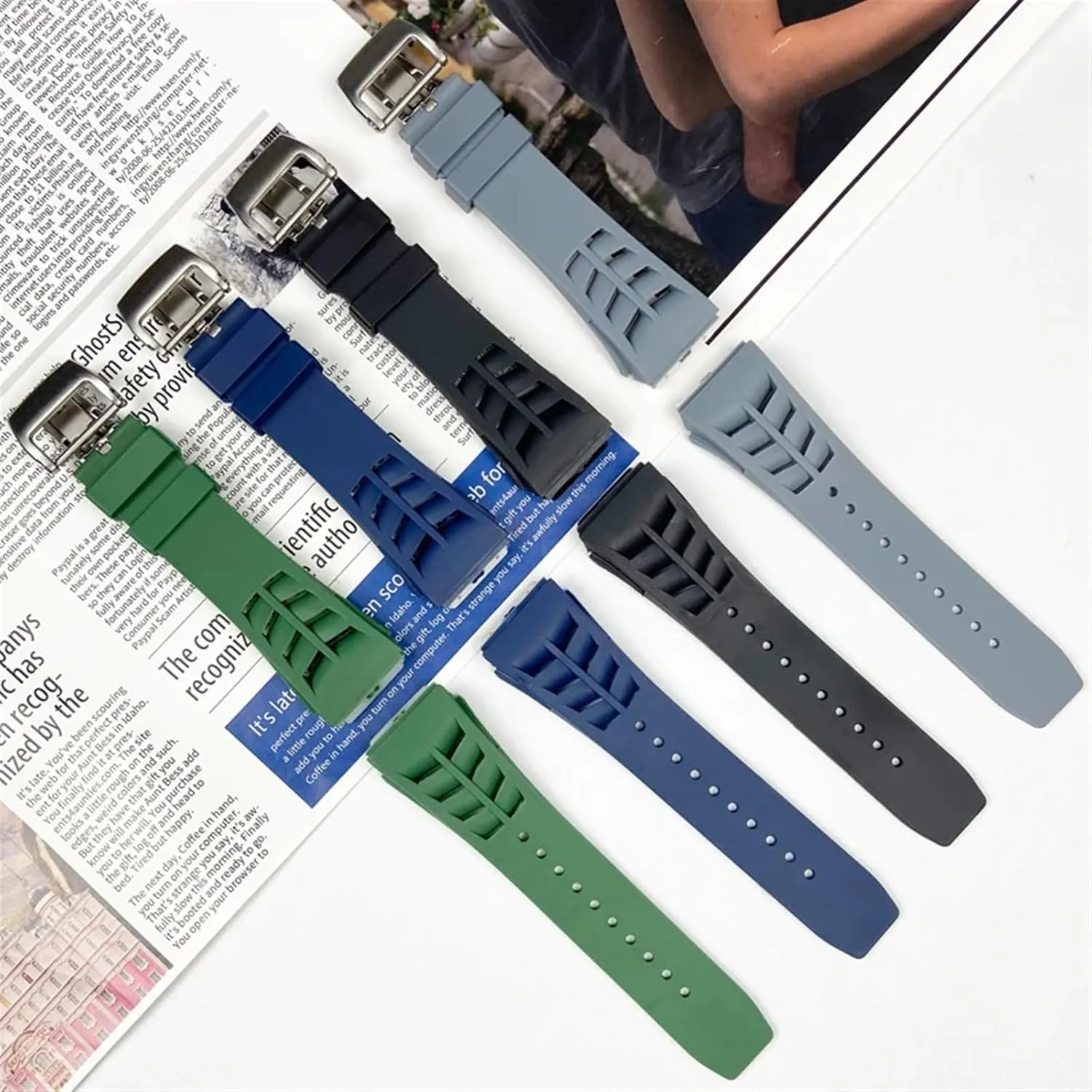 KLVN 25mm Rubber Silicone Watch Band for Richard Mille Strap Stainless Steel Folding Buckle Blue Strap Watch Accessories Blue Strap