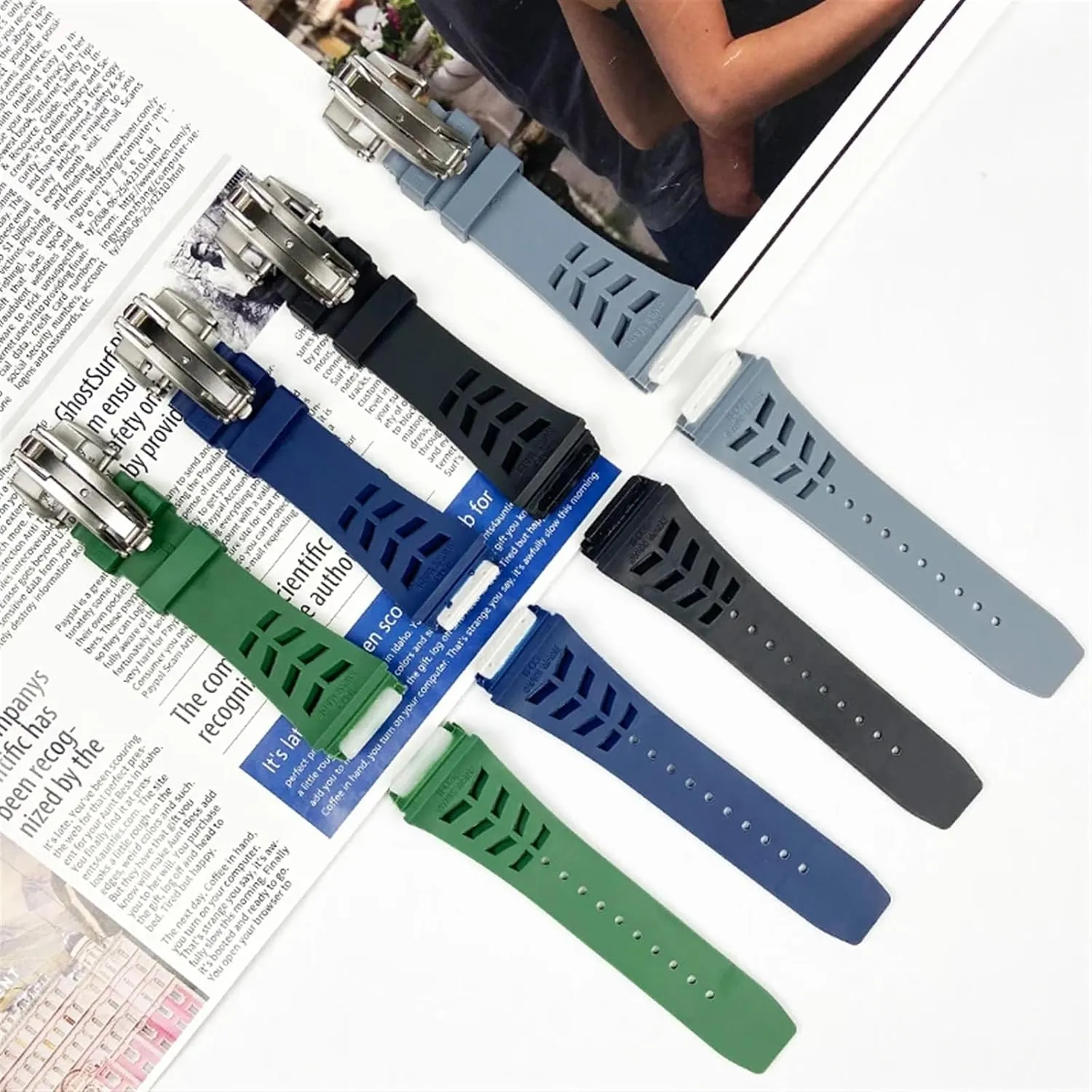 KLVN 25mm Rubber Silicone Watch Band for Richard Mille Strap Stainless Steel Folding Buckle Blue Strap Watch Accessories Blue Strap