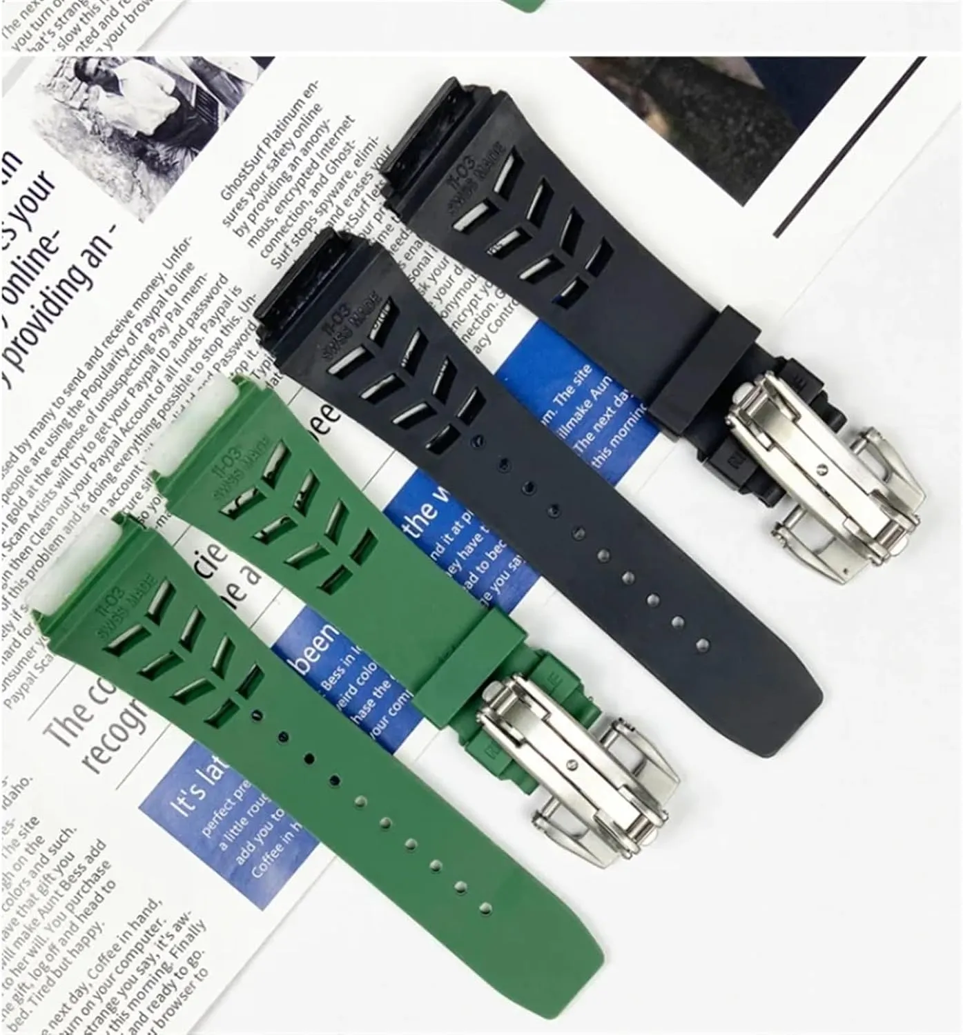 KLVN 25mm Rubber Silicone Watch Band for Richard Mille Strap Stainless Steel Folding Buckle Blue Strap Watch Accessories Blue Strap