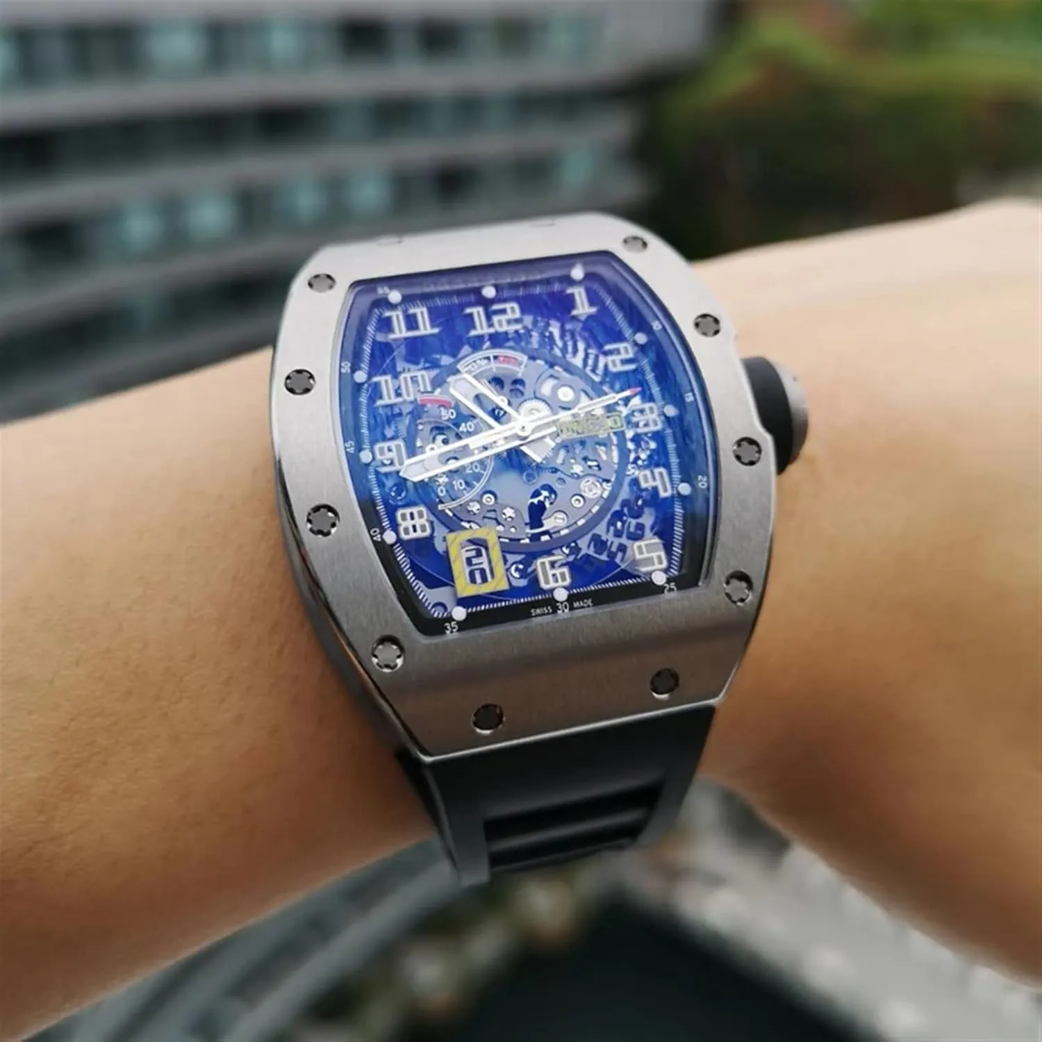 KLVN 25mm Rubber Silicone Watch Band for Richard Mille Strap Stainless Steel Folding Buckle Blue Strap Watch Accessories Blue Strap