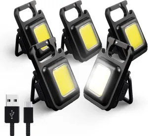 KONGPILI®️ COB Keychain Work Light Rechargeable Keychain 1000Lux Mini Keychain Flashlight Small Flashlight Keychain Walking and Camping Work Light Flashlight (5Pcs