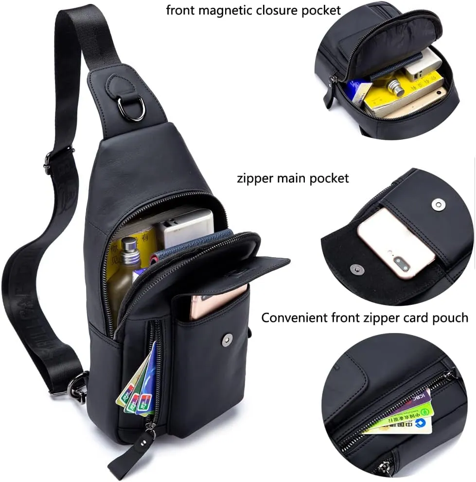 KPYWZER Vintage Leather Sling Bag Backpack for Men Crossbody Shoulder Chest Day Pack Backpacks