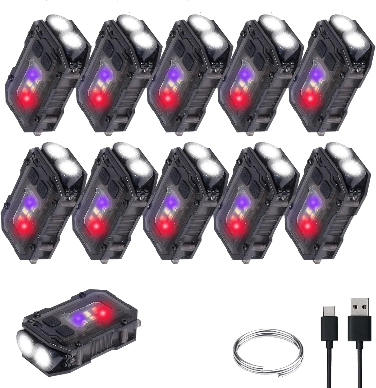 KunHe 10 Pack Bulk Gifts for Men Dad Clip-on Mini EDC Keychain Flashlight High Lumen USB-C Rechargeable with COB Side Light 8 Modes Suitable for Night Work Camping Hiking Dog Walking