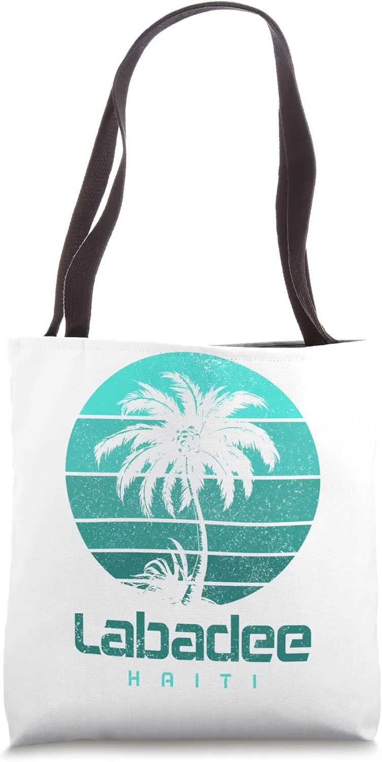 Labadee Haiti Vintage Plam Tree Surfer Souvenir Tote Bag