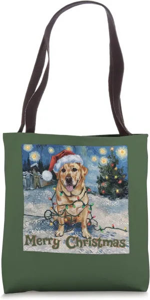 Labrador retriever dog Christmas tree lights impressionistic Tote Bag