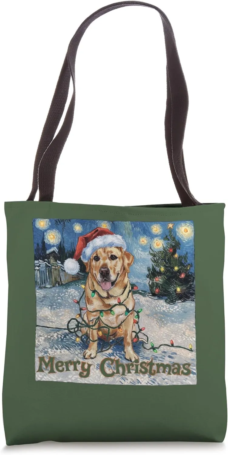 Labrador retriever dog Christmas tree lights impressionistic Tote Bag