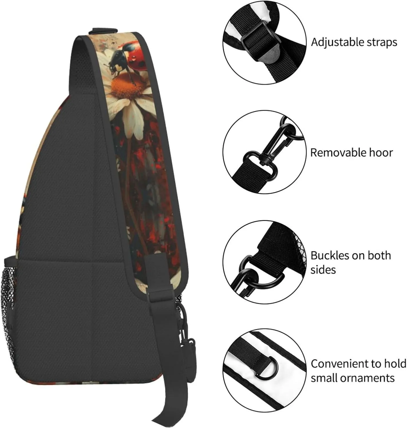 Ladybug Sitting On White Daisy Sling Bag For Men Crossbody Backpack,Women Shoulder Bag For Travel Sport