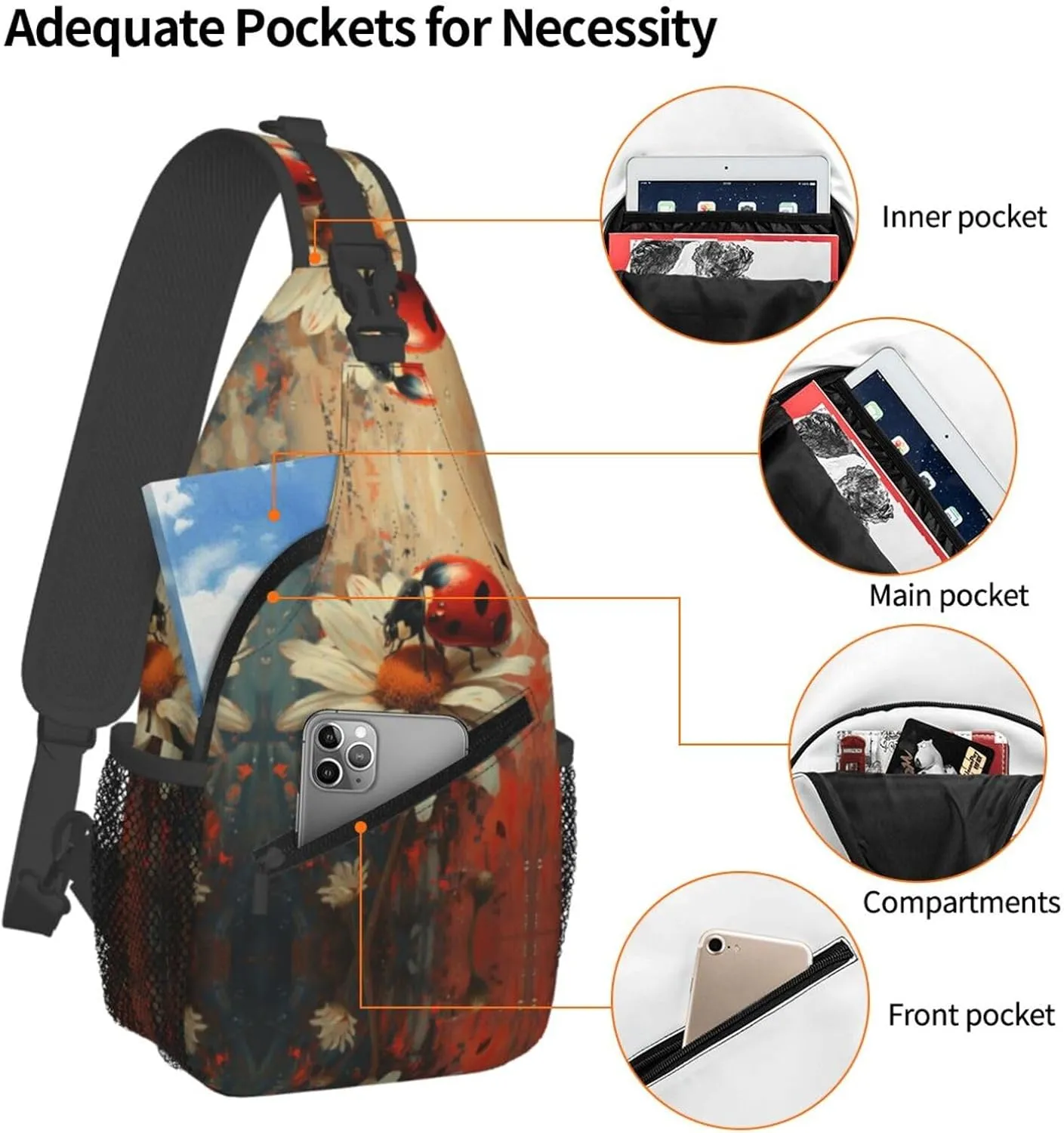 Ladybug Sitting On White Daisy Sling Bag For Men Crossbody Backpack,Women Shoulder Bag For Travel Sport