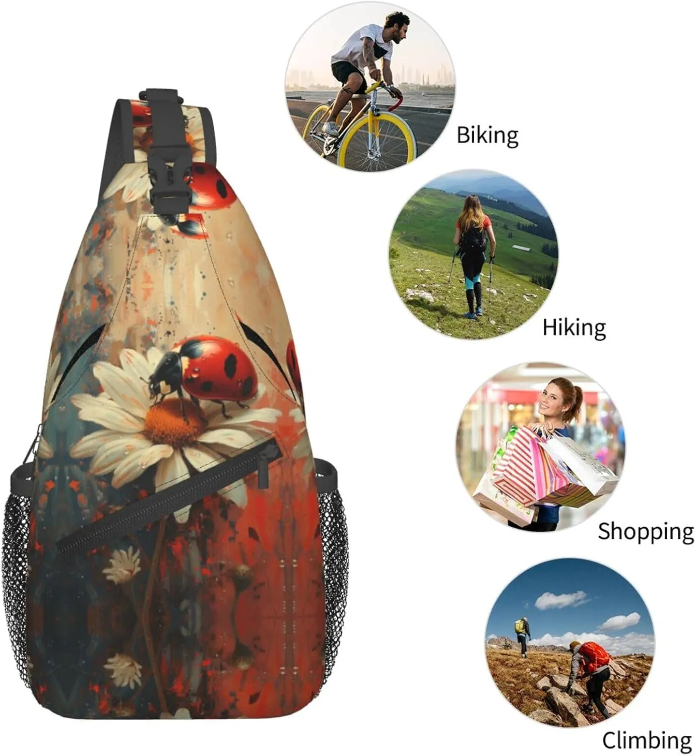 Ladybug Sitting On White Daisy Sling Bag For Men Crossbody Backpack,Women Shoulder Bag For Travel Sport
