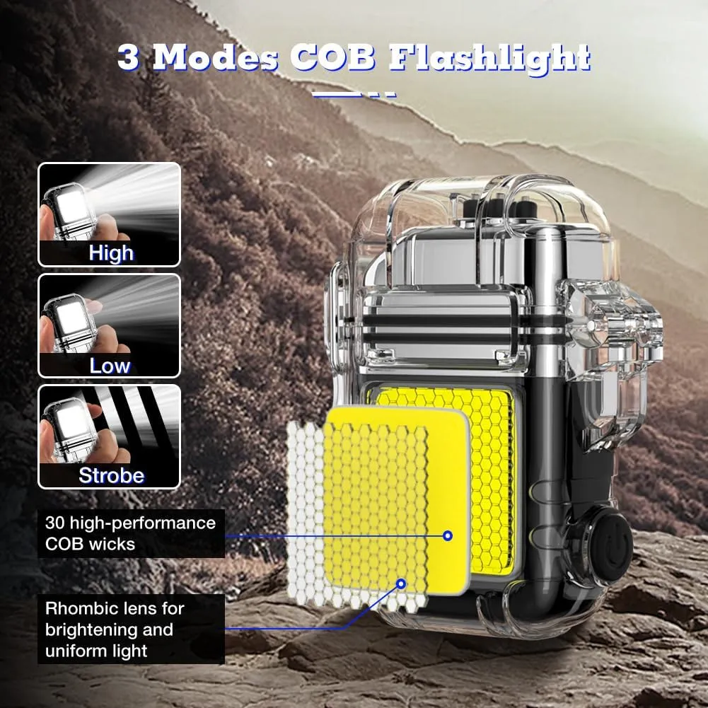 LcFun USB Rechargeable Electric Lighter, Windproof Plasma Dual Arc Lighters, Waterproof Flameless Lighter with Battery Display & Flashlight for Hiking, Camping Gear, Survival Kits