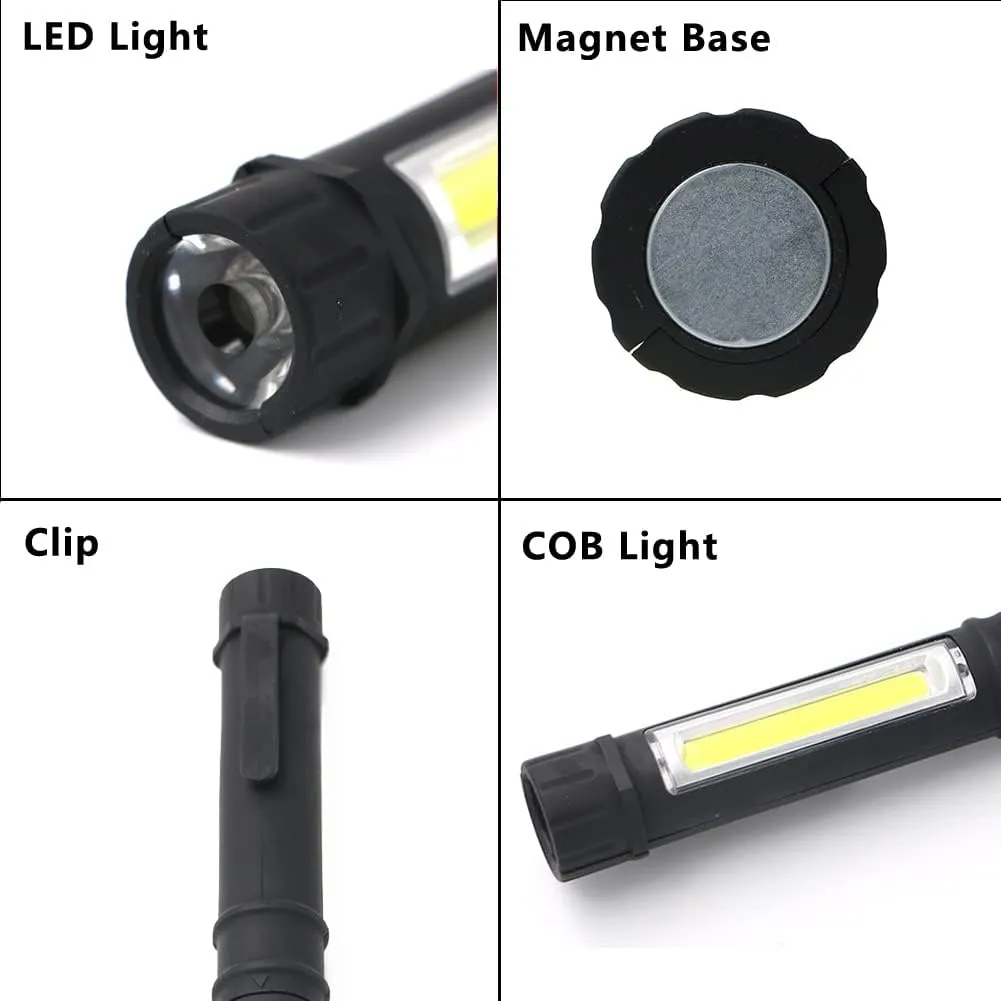 LED Battery Worklight Magnetic Flashlights,Unique Cool Gadget Tool for Men Dad Him Gift Idea,Bulk Pocket COB Work Lamp Torch for Automotive,Grill,Camping,Emergency (4 Pack,Black,Batteries Included)