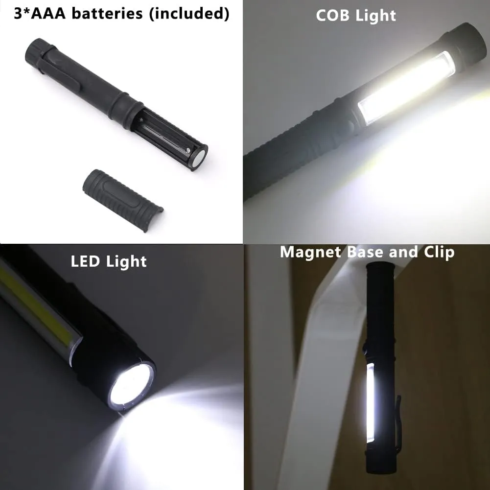 LED Battery Worklight Magnetic Flashlights,Unique Cool Gadget Tool for Men Dad Him Gift Idea,Bulk Pocket COB Work Lamp Torch for Automotive,Grill,Camping,Emergency (4 Pack,Black,Batteries Included)