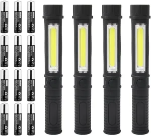 LED Battery Worklight Magnetic Flashlights,Unique Cool Gadget Tool for Men Dad Him Gift Idea,Bulk Pocket COB Work Lamp Torch for Automotive,Grill,Camping,Emergency (4 Pack,Black,Batteries Included)