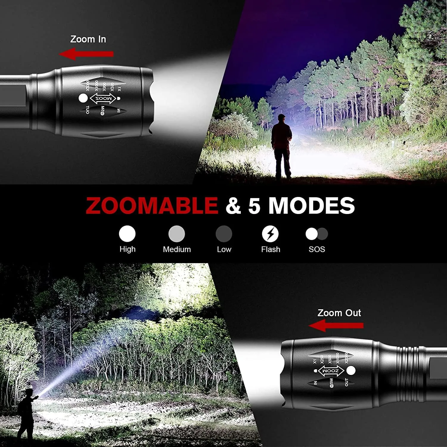 led flashlight 2pack portable zoomable tactical lights