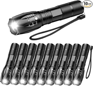 LED Flashlight High Lumens, Bright, Zoomable, Waterproof, Powerful, Emergency Tactical LED Flashlights for Home and 5 Modes, Flashlight for Camping Gear、Hiking、Walking (10Pack)