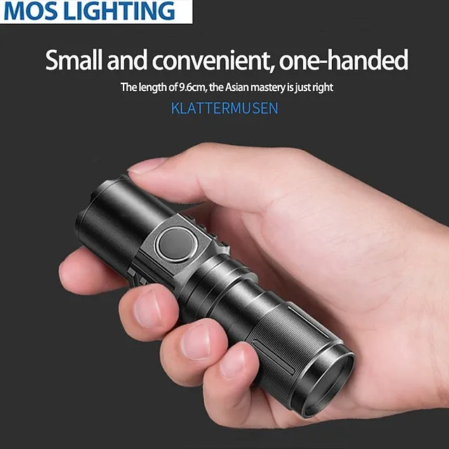 LED Flashlight Outdoor Portable USB Rechargeable Mini Glare Zoomable Laser Torch Aluminum Alloy Outdoor Camping Tactical Flashlight 3.7V