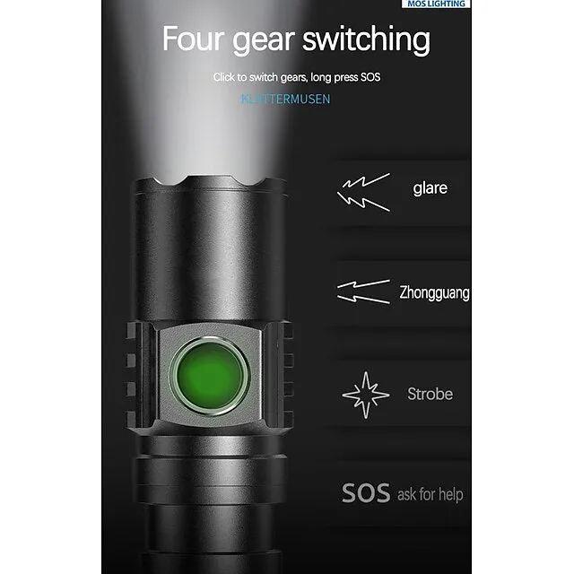 LED Flashlight Outdoor Portable USB Rechargeable Mini Glare Zoomable Laser Torch Aluminum Alloy Outdoor Camping Tactical Flashlight 3.7V