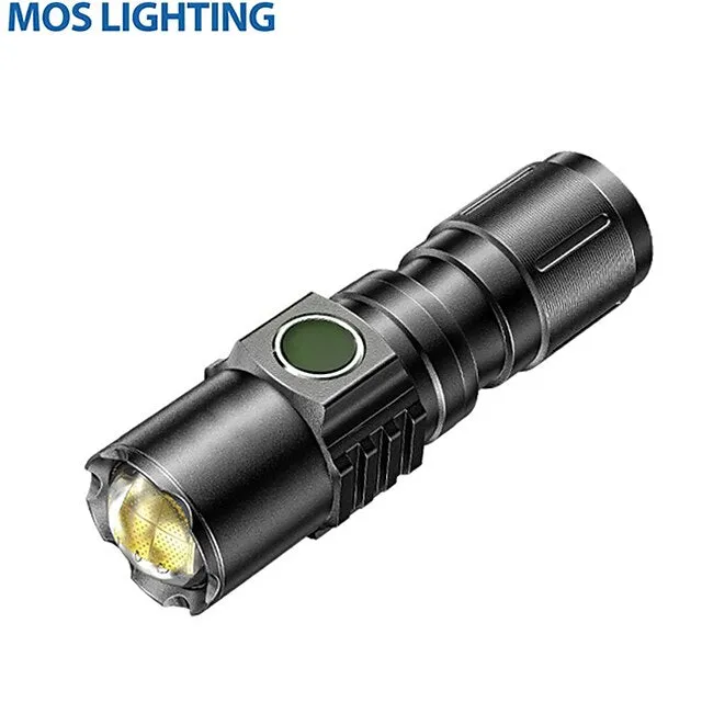 LED Flashlight Outdoor Portable USB Rechargeable Mini Glare Zoomable Laser Torch Aluminum Alloy Outdoor Camping Tactical Flashlight 3.7V